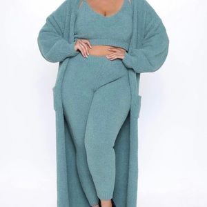 Fashionova cozy fluffy 3 piece lounge set Fuzzy robe three piece set